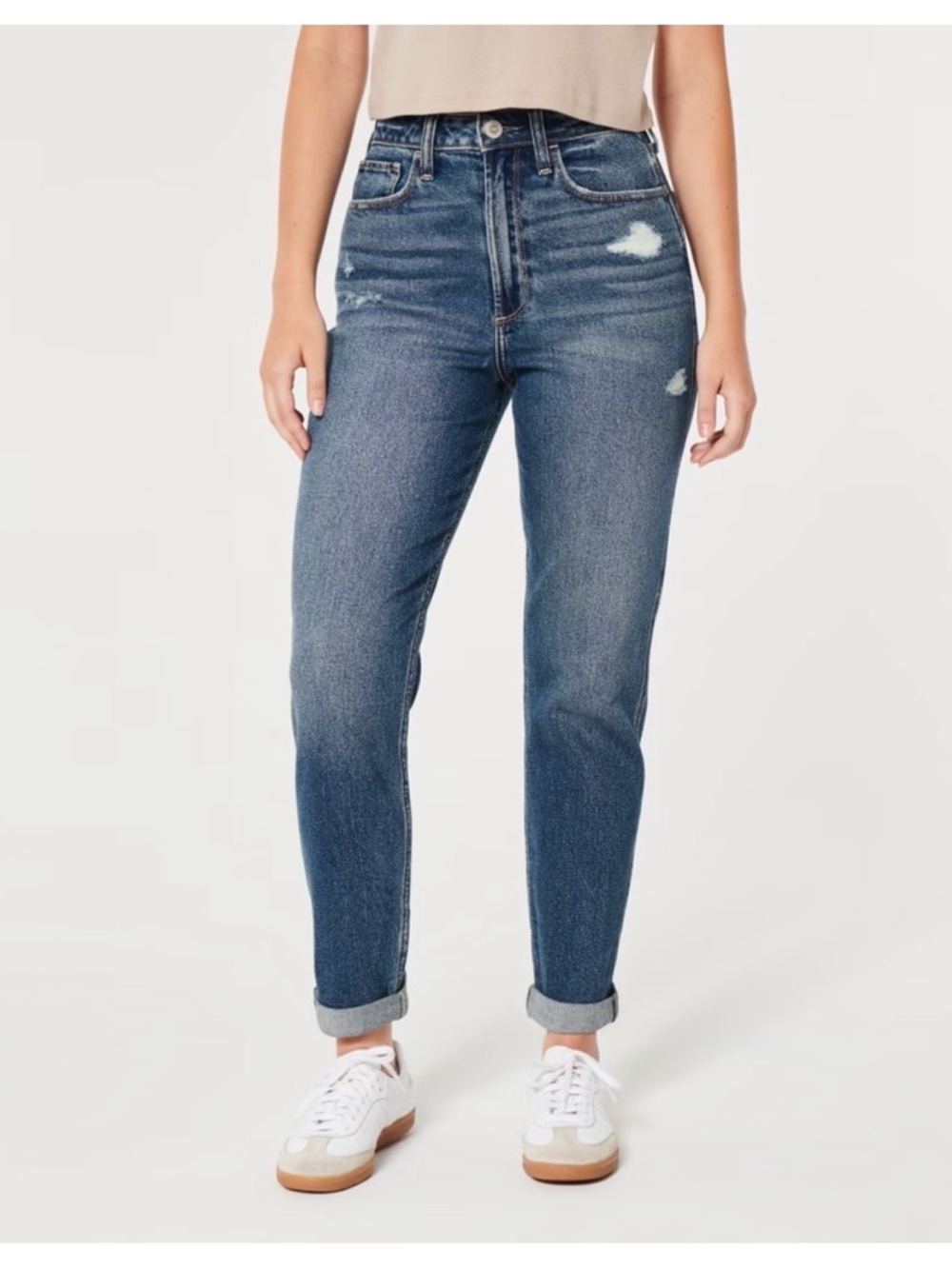 Hollister Curvy Ultra High Rise Mom Jeans Size 10/30 Distressed Medium Wash